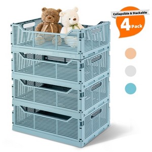 VUSIGN 4 Pack Foldable Storage Bins, Stackable Plastic Storage Crates for Home Office, Folding Storage Basket Containers - 1 of 4