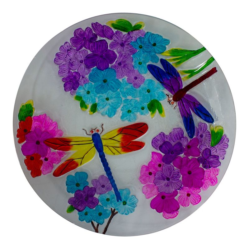 Northlight 18” Pink and Purple Dragonflies Hand Painted Glass Outdoor Patio Birdbath, 4 of 6
