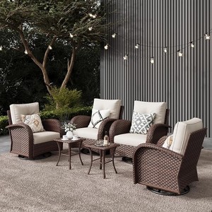 LayinSun Outdoor Patio Furniture Set, Brown Rattan Wicker Sectional Swivel Rocker Chairs Sets - 1 of 4