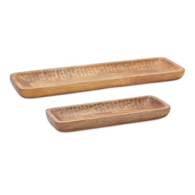 Melrose Natural Mango Wood Dough Bowl Tray (Set of 2)