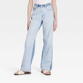 Women's Mid-Rise 90's Baggy Two Tone Jeans - Universal Thread™ Light Wash