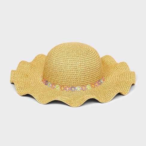 Girls' Straw Floppy Hat With Scalloped Edge And Bow - Cat & Jack™ Brown :  Target