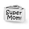 Black Bow Jewelry Sterling Silver Super Mom Shield Bead Charm - 2 of 4