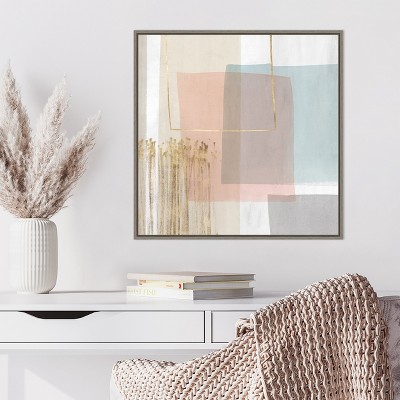 Blushed Abstract Pastel Canvas Wall Art with Sylvie Greywash Frame