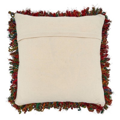 Boho Multicolor Cotton Square Pillow with Fringe, 20"