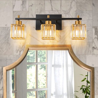 LLHZSY 3/4/5-Lights Modern Dimmable Glam Crystal Bathroom Vanity Lights-Black Gold