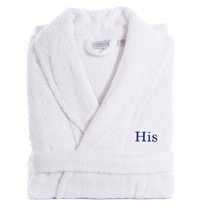 Linum Home Textiles 100% Turkish Cotton Embroidered ''His'' Terry Bathrobe in Bookman Font - 1 of 3