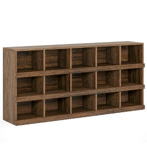 Resenkos Entryway Table, Console Sofa Table,63" Console Table, Farmhouse 4-Tier Sofa Table with 15 Storage Cubes Brown - 1 of 3