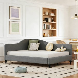 Luxystar Full Size L-Shaped Linen Upholstered Daybed with Solid Wood Legs - 1 of 4