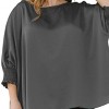 Slickblue Plus Size Jacquard Oversized Boatneck Blouse, 3/4 Smocked Sleeves, Charcoal Woven Top, 1XL-3XL - 3 of 4