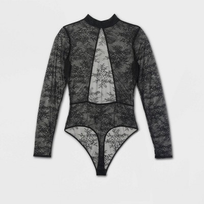 Women's Allover Lace Lingerie Bodysuit - Auden™ Black XS