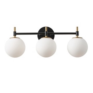 Dewdrop 3-Light Modern Bathroom Vanity Light, Black & Gold Globe Glass, E12 Dimmable, Hardwired, ETL Listed - 1 of 4