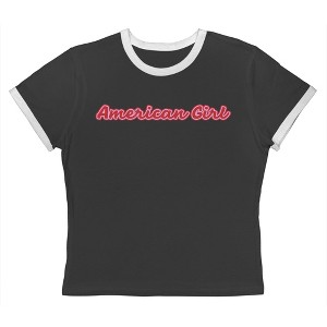Rerun Island Women's Americana Girl Script Font Americana 4Th Of July Short Sleeve Graphic Cotton Retro Vintage Ranger Baby Tee - Caviar White S - 1 of 4
