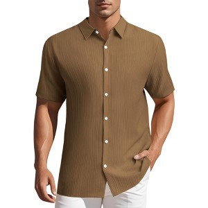 INSPIRE CHIC Men's Point Collar Short Sleeve Button Down Summer Linen Shirt - 1 of 4