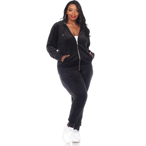 Plus Size Velvet Tracksuit Set With Long Sleeve Hooded Outfit And