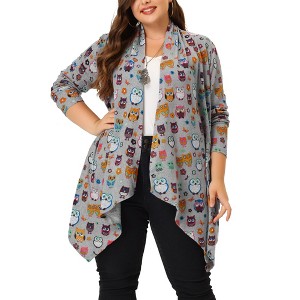 Agnes Orinda Women's Plus Size Fashion Print Long Sleeve Knit Asymmetrical High Low Hem Cardigans - 1 of 4