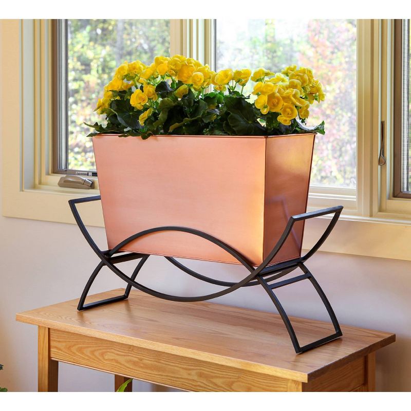 27.5&#34;W Rectangular Flower Box Copper Plated Galvanized Steel with Black Wrought Iron Plant Stand - ACHLA Designs, 4 of 6