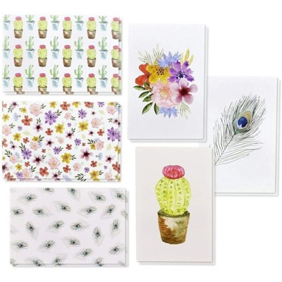 48-Pack Greeting Cards Blank Note with Envelopes, Watercolor Cactus & Floral Designs for All Occasions, Birthdays, Wedding Bulk Box Set, 4 x 6 inches