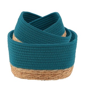Evideco French Home Goods Set of 3 Stackable Cotton and Seagrass Baskets - Perfect for Home Organization and Stylish Storage - 1 of 4