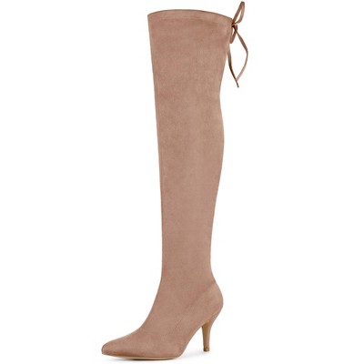 Allegra K Women's Stiletto Heels Back Bow Over the Knee Thigh High Boots
