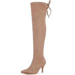Allegra K Women's Stiletto Heels Back Bow Over the Knee Thigh High Boots - 1 of 4