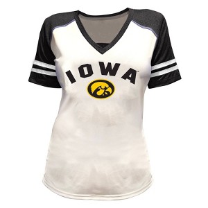 NCAA Iowa Hawkeyes Women's Plus Size Short Sleeve V-Neck Yoke T-Shirt - 1 of 3