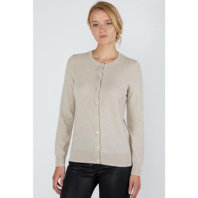 JENNIE LIU Women's 100% Cashmere Button Front Long Sleeve Crewneck Cardigan Sweater, 4 of 12