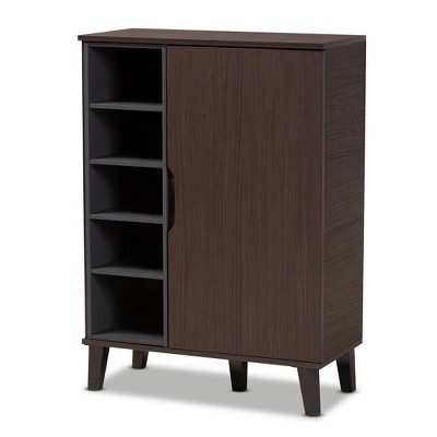 Idina Mid-Century Wood 1 Door Shoe Cabinet Brown/Gray - Baxton Studio