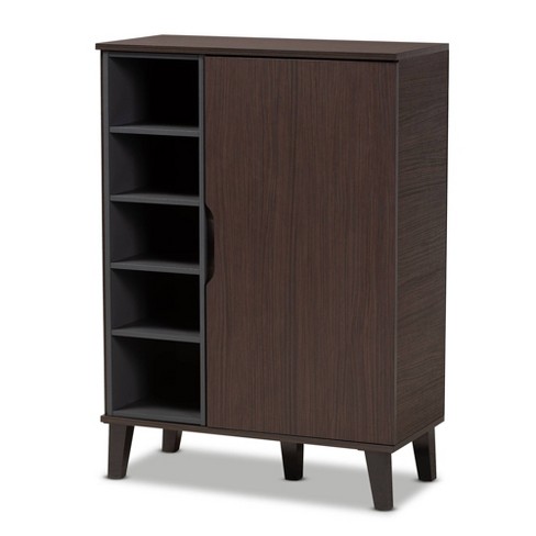 Idina Mid century Wood 1 Door Shoe Cabinet Dark Brown gray