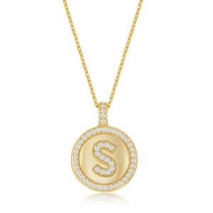 Bella Silver Sterling Silver Micro Pave Circle 18" Pendant Necklace - Available Colors: Silver, Gold - 1 of 2