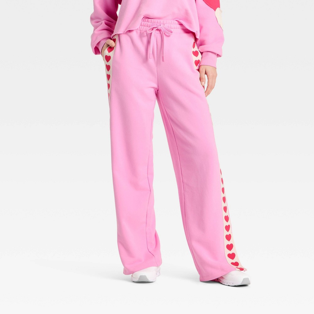 Women's Valentine's Day French Terry Wide Leg Sweatpants - JoyLab™ Pink M