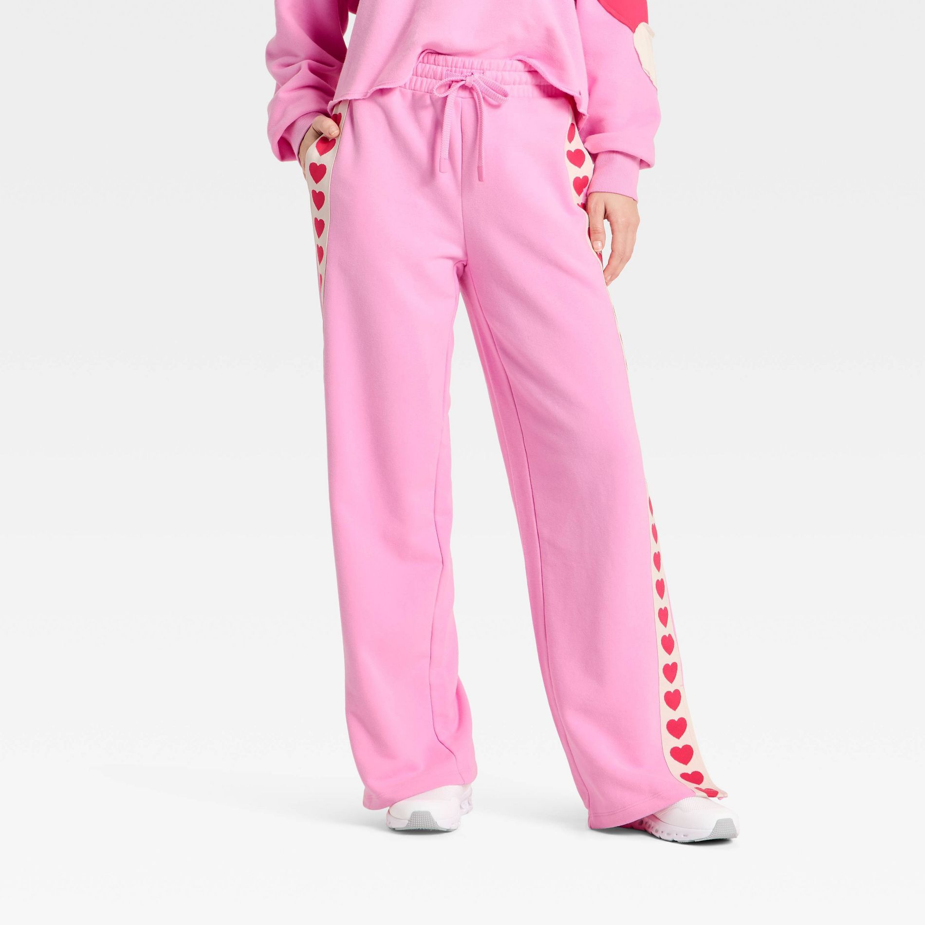 Women's Valentine's Day French Terry Wide Leg Sweatpants - JoyLab™ Pink XS