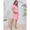 Women Short Sleeve Maternity Nursing Dress Casual V Neck Breastfeeding Loungewear Ribbed Knit Pregnancy Dresses - 3 of 4