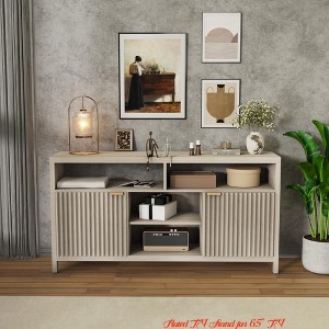Fluted TV Stand for 65" TV, Mid Century Modern Media Console with Storage - Adjustable Shelves, Farmhouse TV Cabinet, Slim Wood Entertainment Center - 1 of 4