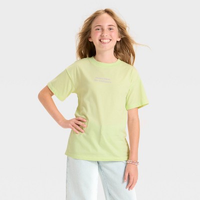 Girls' Short Sleeve Oversized Scenic Wild Flowers Graphic T-Shirt - Cat & Jack™ Light Lime
