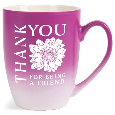 Elanze Designs Thank You For Being A Friend Two Toned Ombre Matte Pink and White 12 ounce Ceramic Stoneware Coffee Cup Mug