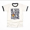 S.W.Smiley He Sees You When You're Sleeping - Women's Ringer Graphic T-Shirt - 2 of 3