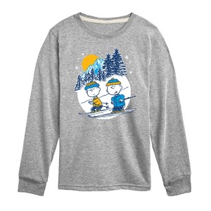 Boys' - Peanuts - Charlie Brown And Linus Skiing Long Sleeve Graphic T-Shirt - 1 of 4