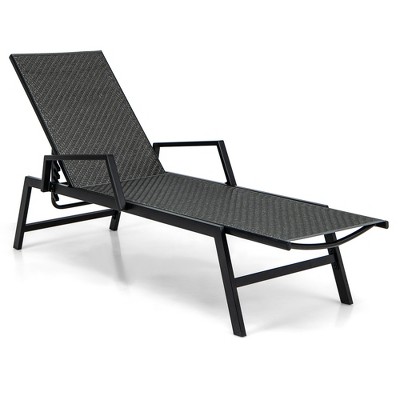 Tangkula Wicker Outdoor Chaise Lounge Chair Patio w/ Metal Frame & Adjustable Backrest