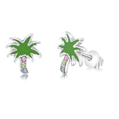 Chanteur Hypoallergenic Kids Jewelry Accessories Palm tree CZ White Gold Palladium Plating Stud Earrings Surgical Titanium Posts