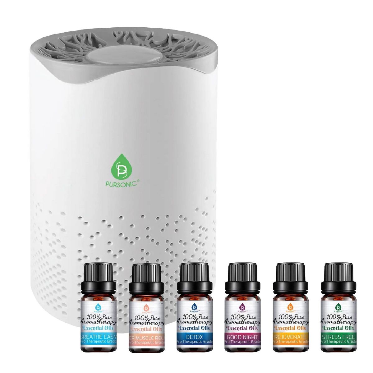 Pursonic Air Purifier with 6-Pack Premium Essential Oils Collection