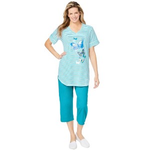 Woman Within Plus Size Two-Piece V-Neck Tunic & Capri Set - 1 of 4