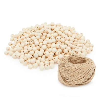 Stockroom Plus 120 Pack Unfinished Wooden Loose Spacer Beads with Jute Twine (16mm)