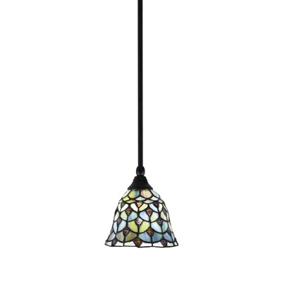 Toltec Lighting Any 1 - Light Pendant in  Matte Black with 7" Crescent Art Glass Shade