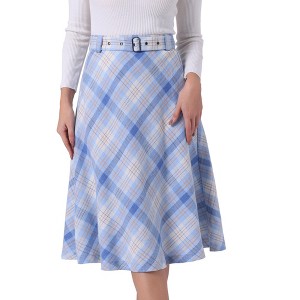 INSPIRE CHIC Women's Tartan Plaid High Waist Belted Vintage A-Line Midi Skirt - 1 of 4