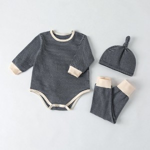 MyKids-USA Baby Striped Graphic Bodysuit Onesies Combo Pants & Hat 3 Pieces Sets Tracksuit - 1 of 4