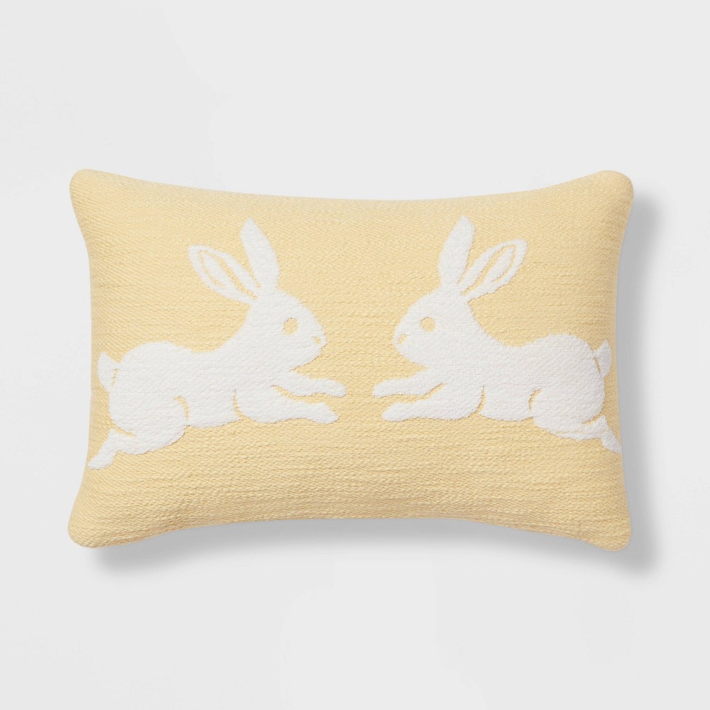 Bunnies Lumbar Throw Pillow Yellow - Spritz