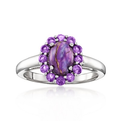 Ross-Simons Purple Turquoise and 0.30 ct. t.w. Amethyst Halo Ring in Sterling Silver