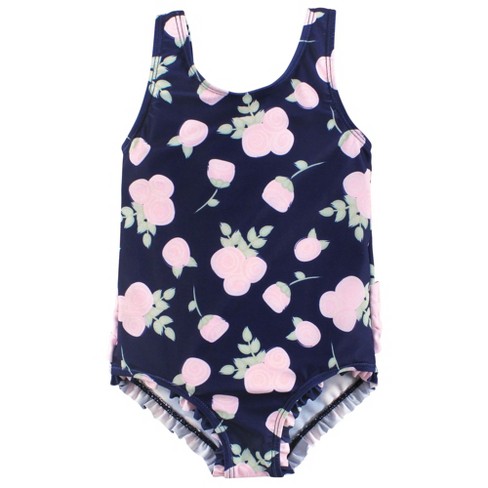 Hudson Baby Girls Toddler Swimsuit, Navy Rose - image 1 of 2