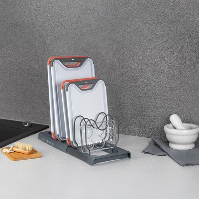 Expandable Gray Metal Pot and Pan Organizer Rack